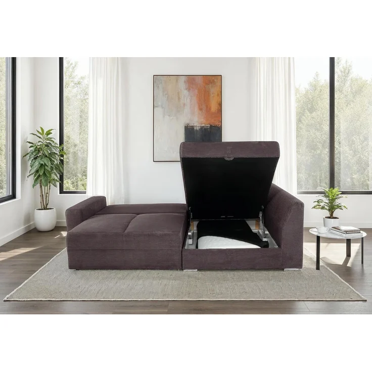 Ecksofa-Dauerschläfer Federkern Topper Bettkasten Schlafcouch Cord Dunkelgrau – Bild 3