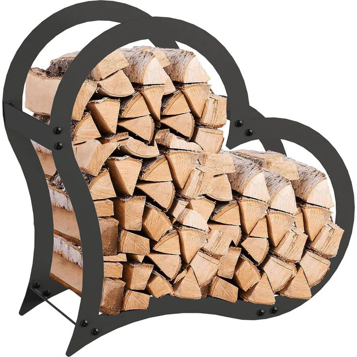 DanDiBo Kaminholzregal Innen Metall Schwarz Stehend Herz 52 cm Kaminholzständer 96469 Kaminholzhalter Brennholzregal Feuerholzregal – Bild 4