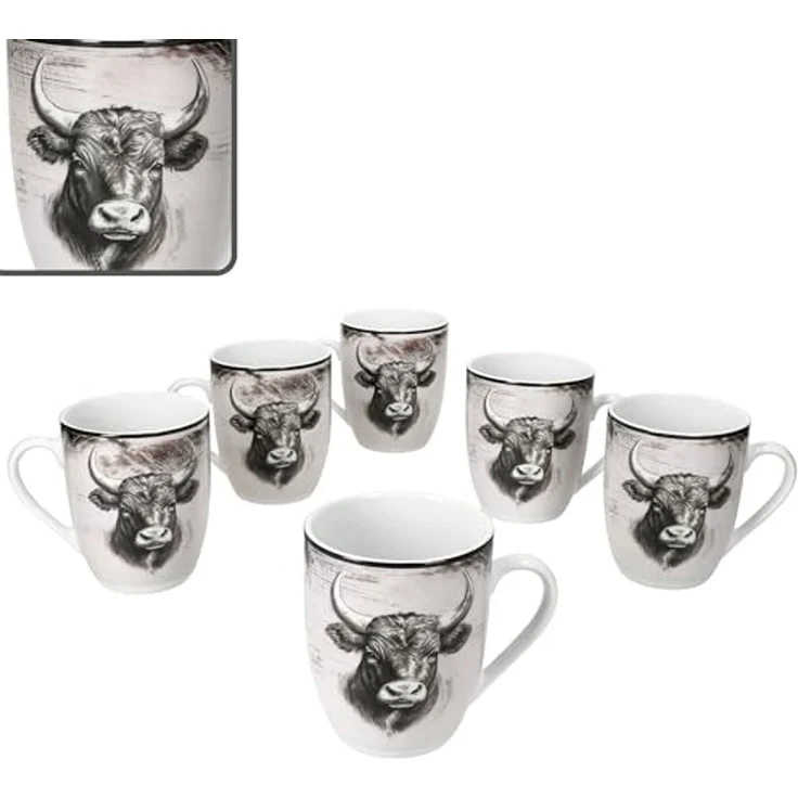 MamboCat Becher Toro 6x Kaffeebecher 280ml Porzellan-Tassen 6 Pers Alm Kuh Landhaus, Porzellan – Bild 2