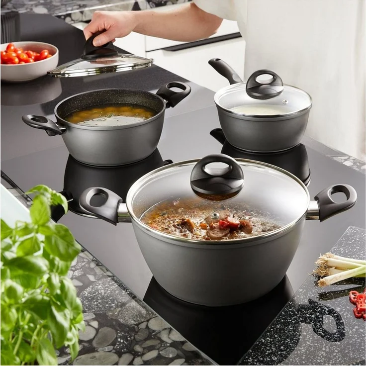 STONELINE Topf-Set CERAMIC, Aluminium (Set, 6-tlg, 1x Bratentopf Ø 24 cm, 1x Kasserolle Ø 18 cm, 1x Kochtopf Ø 20 cm), Induktion – Bild 2