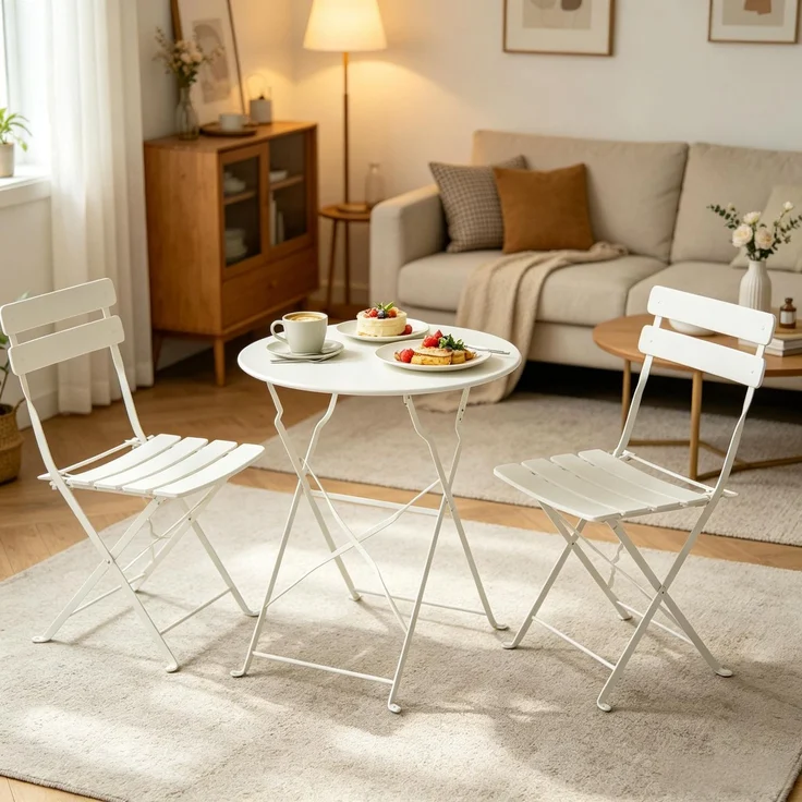 Balkon-Tischgruppe, Tisch H 70 x Ø 58 cm, klappbar, aus Metall, mit 2 Stühlen – Bild 4
