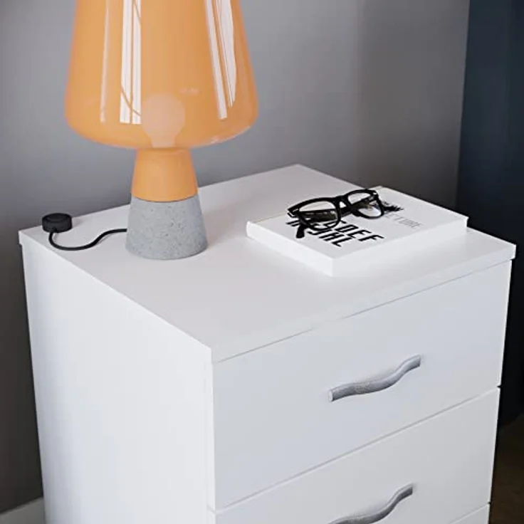Vida Designs weiße Kommode Metallgriffen und Laufschienen, einzigartige Anti-Biege-Schublade, Schlafzimmer-Möbel von Riano, Hartfaserplatte, 3 Drawer, Weiß – Bild 6