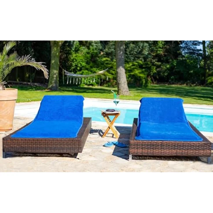 Brandsseller Schonbezug für Gartenliege, Strandliegenauflage, Frottee Schonbezug, 100% Baumwolle - ca. 75x200 cm - Blau – Bild 5