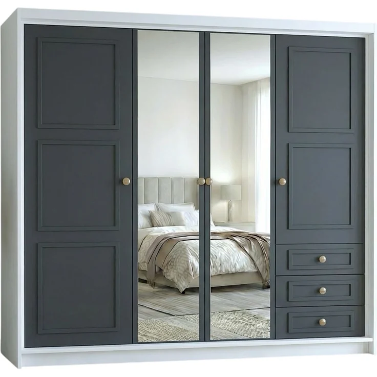 Drehtürenschrank OSLO viertüriger Kleiderschrank mit Schubladen und Metallgriffen – Bild 2