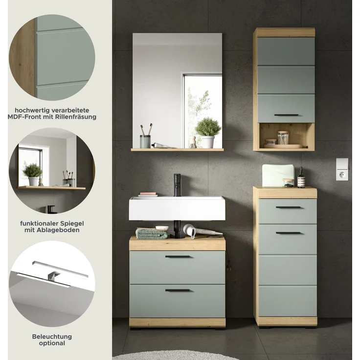 Xonox Scout Badkombination (B/H/T: 112x191x34 cm) in Salbei und Artisan Eiche Nachbildung – Bild 10