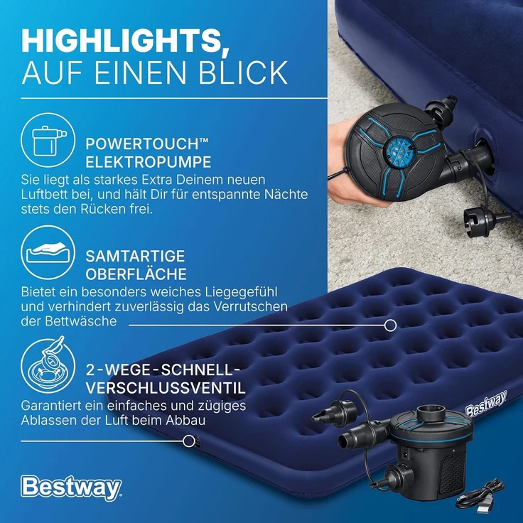 Doppelluftbett mit externer Elektropumpe 191 x 137 x 22 cm – Bild 6