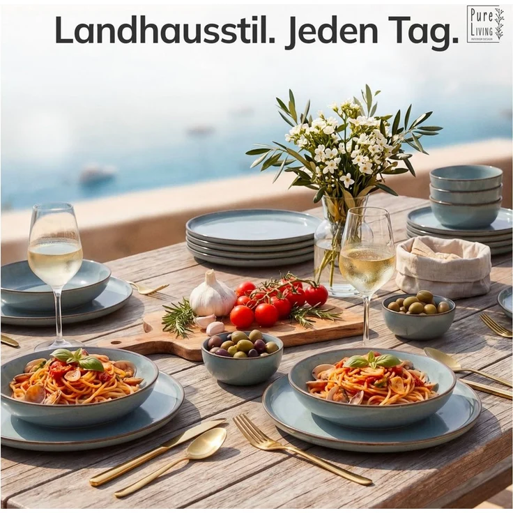 PURE LIVING INTERIOR DESIGN Geschirr-Set Rustic Speisseteller, Dinnerteller, 6er-Set, 26 cm, Rauchblau (6-tlg), 6 Personen, Steingut – Bild 2