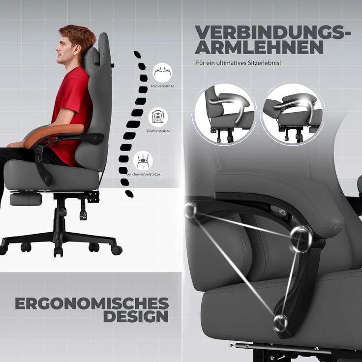 GTPLAYER Gaming-Stuhl Atmungsaktiver Bürostuhl, ergonomisch Hochwertiger - Stoff/Kunstleder, 160° Verstellbare Rückenlehne und ausziehbare Fußstütze – Bild 5