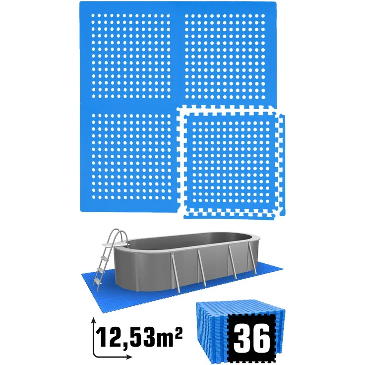 12,5m² Poolunterlage 36 Poolmatten 62x62cm in Blau