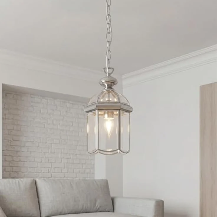 Licht-Erlebnisse Pendelleuchte LANTERN, ohne Leuchtmittel, Chrom Glas Metall E27 L:17,8 cm Esstisch Modern Klassisch – Bild 3