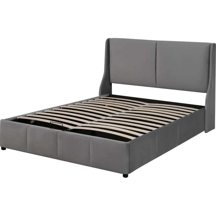 Polsterbett 140x190 Flanell, mit hydraulischem Stauraum Doppelbett,Boxspring Optik, bis 300kg,weicher Bezug,Grau – Bild 3