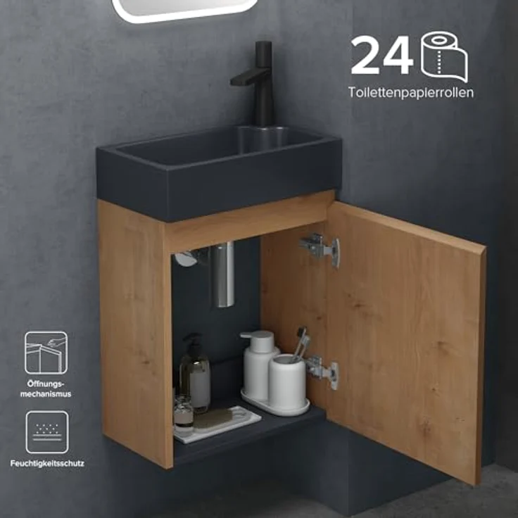 doporro Badmöbel-Set Badezimmerschrank Waschbeckenunterschrank Wandmontage Pisa02 – Bild 5
