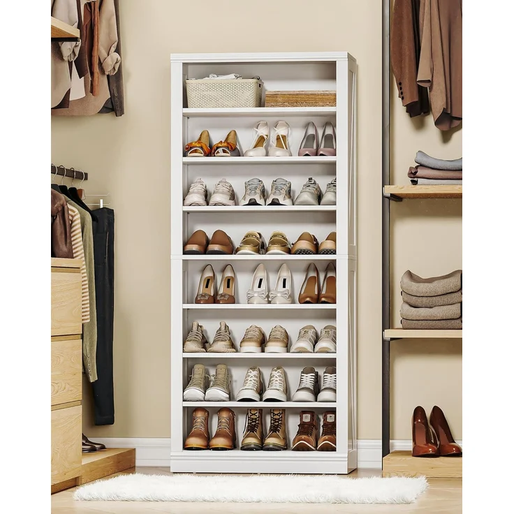 Schuhschrank, Freistehender Schuhkommode mit 21-24 Paar, Verstellbare Regalböden, Schuhkipper für Eingang, Wohnzimmer, Schlafzimmer, 62,5 x 30,5 x 145,5 cm, Weiß – Bild 7