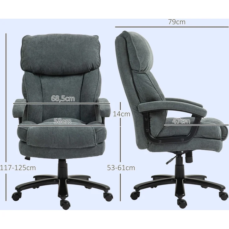 MELAYR, Großer hoher Bürostuhl, 200 kg Tragekapazität, robuste Konstruktion, weicher Bezug, Grau, 68.5 x 79 x 125 cm – Bild 5