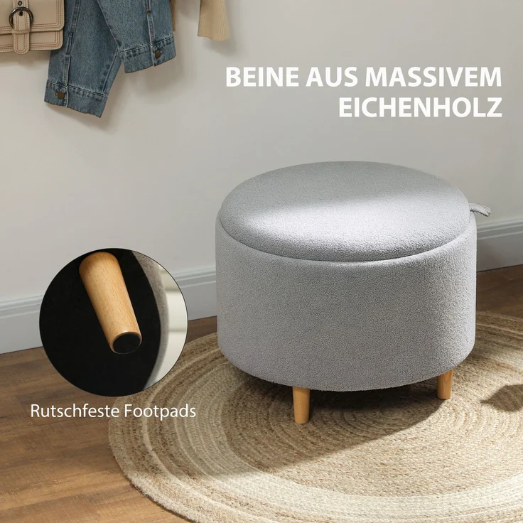 HOMCOM Sitzhocker, Polyester, MDF, Grau, 56L x 56B x 42H cm – Bild 8