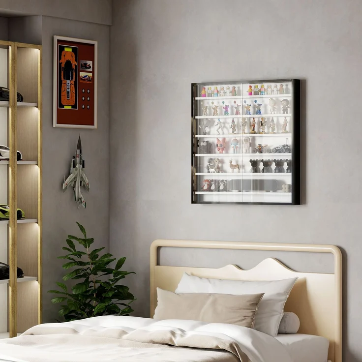 Wandvitrine für Sammlerstücke, 6 höhenverstellbare Böden, 2 Glasschiebetüren, 80 x 9,5 x 83 cm,Cecodadi – Bild 3