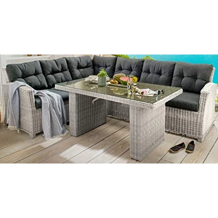 Destiny Gartenlounge-Set RIVIERA, (16-tlg, 2x Schenkel, 1x Tisch, inkl. Auflagen), Aluminium, Polyrattan