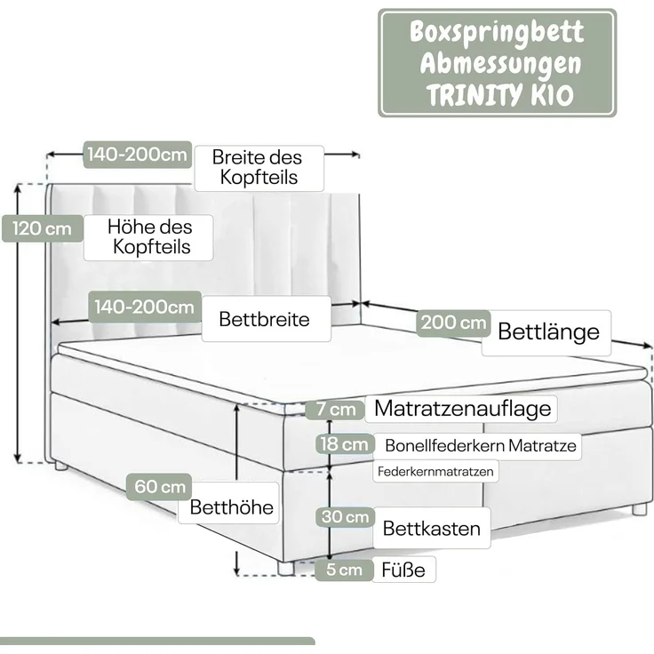 Best for Home Boxspringbett mit Bettkasten Trinity K-10 Bonellfederkern inkl. 7 cm Topper (140x200 160x200 180x200 200x200 cm, 140x200 160x200 180x200 200x200 cm), Handwerksqualität, TOP Preis-Leistungs-Verhältnis – Bild 4