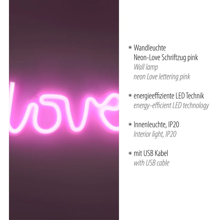 Just light LED Dekoleuchte Love 12,5 x 2 x 34,5 cm – Bild 5