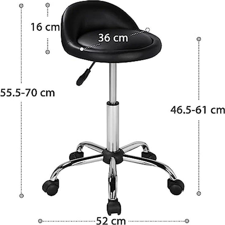Yaheetech Rollhocker Drehhocker Arbeitshocker Bürohocker Drehstuhl Praxishockermit Rollen Massage Salon, aus Kunstleder, Höhenverstellbar schwarz – Bild 3