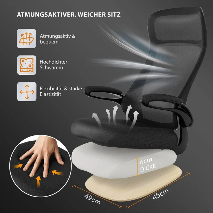 SENSE7 Revo Ergonomischer Bürostuhl Drehstuhl – Schreibtischstuhl höhenverstellbar mit atmungsaktiver Netzrückenlehne, ideal als Gaming Stuhl & für Home-Office, Schwarz – Bild 6