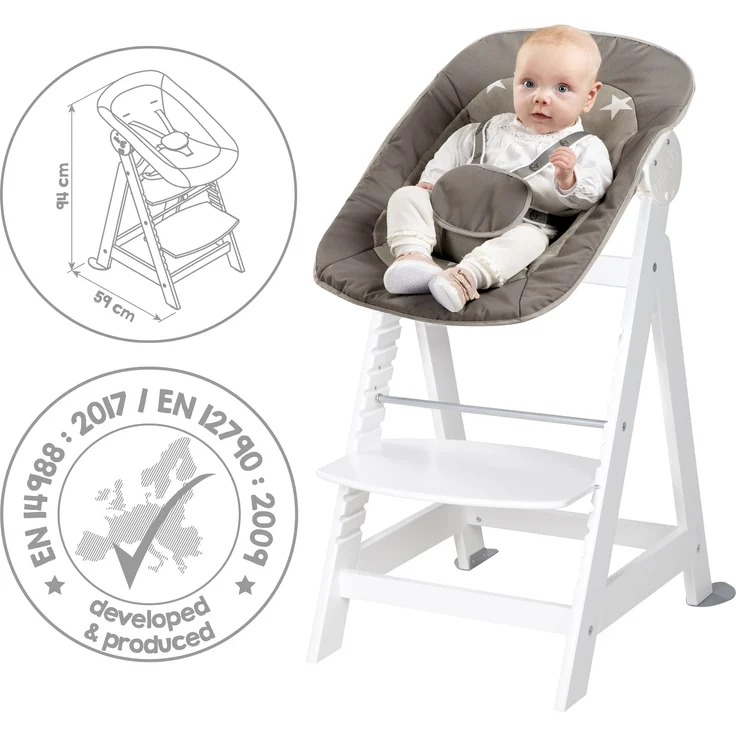 roba Treppenhochstuhl 'Born Up' - Set 2 in 1 - 'Little Stars' - mit Liegefunktion - ab Geburt - Weiß – Bild 9