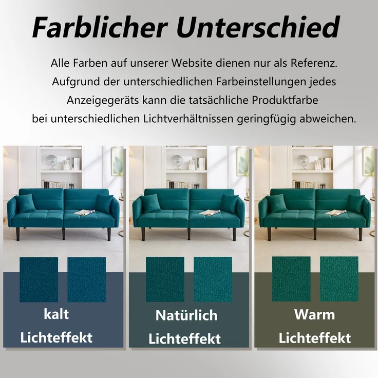 Merax 2-in-1 Verstellbares Schlafsofa – Zweisitzer mit Samtbezug, klappbaren Armlehnen & Schlaffunktion, ideal für kleine Räume, Antik Blaugrün – Bild 6