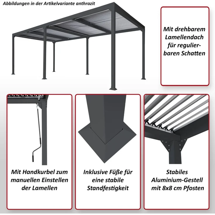 Mendler 'HWC-L41' Pergola ohne Seitenwände, Metall anthrazit, 3x6 m – Bild 2