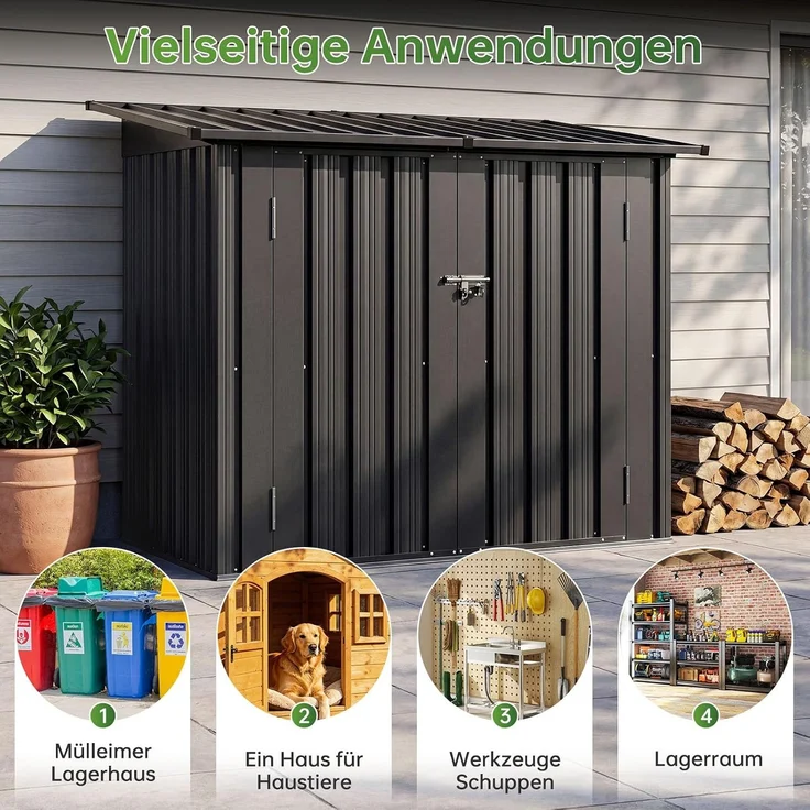Aoxun Metallschuppen 122x63x94cm, öffnbare Vorder & Obertüren, Geräteschrank für Garten, Garage & Rasen, wetterbeständig, Schwarz – Bild 6