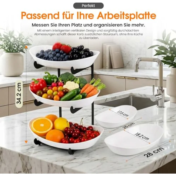 Roxlin Etagere Obstkorb 3-Etagen, Obstständer für Küchenarbeitsplatte, schwarz – Bild 3