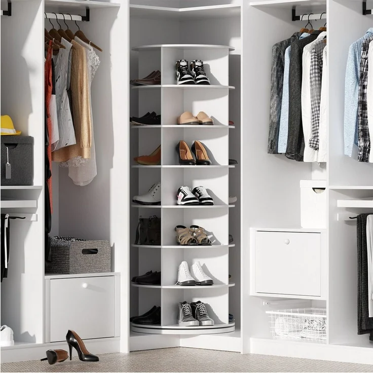 PEALOV Schuhregal drehbares Schuhkarussell mit 360°-Funktion und 7 Ebenen, 1-tlg, Platzsparende Schuhaufbewahrung, 60 x 60 x 160 cm in Weiß – Bild 3