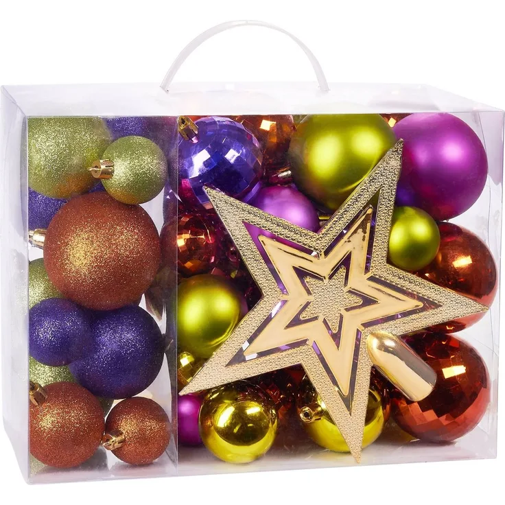 BRUBAKER Weihnachtsbaumkugel 50-teiliges Weihnachtskugel-Set mit Baumspitze, Christbaumschmuck aus Kunststoff, Weihnachtsdekoration edel und robust