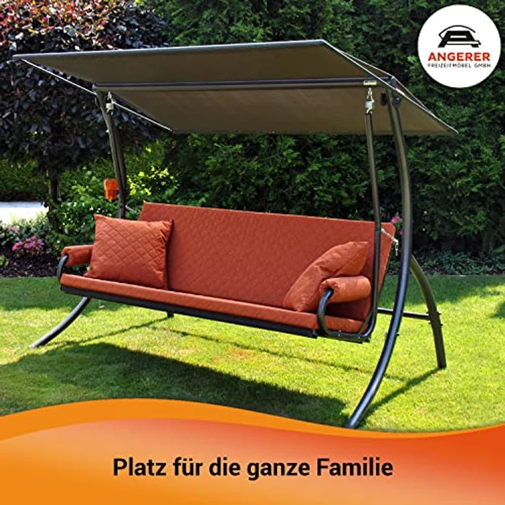 Angerer Freizeitmöbel Hollywoodschaukel 'Elegance Joy', 3-Sitzer mit Bettfunktion, taupe, 210 x 145 x 160 cm, wetterfestes Sonnendach, abziehbare und waschbare Bezüge, Made in Germany – Bild 5
