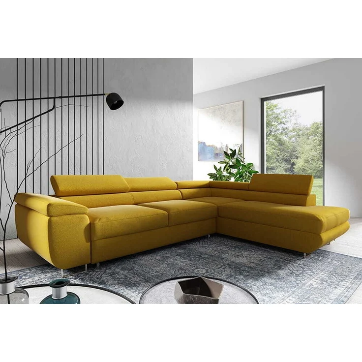Ecksofa in L-Form AVESTA, L-förmige Eckcouch mit Schlaffunktion, ausziehbares Sofa, 1 Bettzeugbehälter, verstellbare Kopfstützen, (Omega 68), 72x201 cm – Bild 2