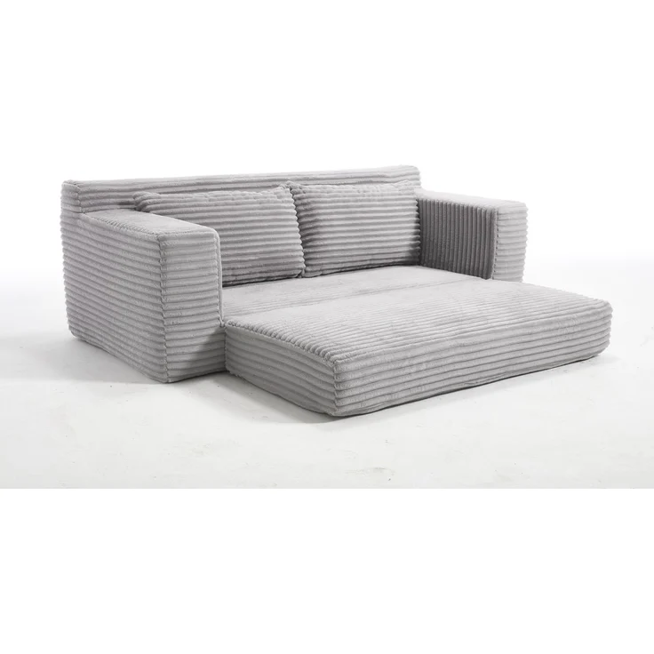 Schlafsofa aus Cord, 2-in-1-Funktion mit Memory-Schaum, 132x85x62 cm, Hellgrau – Bild 2