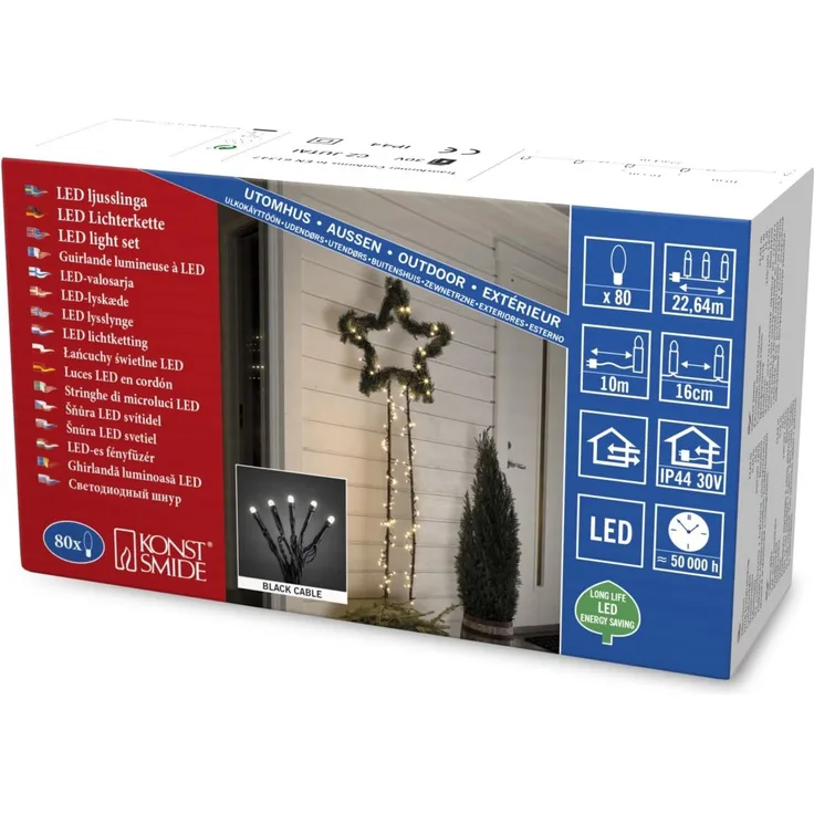 KONSTSMIDE LED-Lichterkette Weihnachtsdeko aussen, gefrostet, 80 warm weiße Dioden