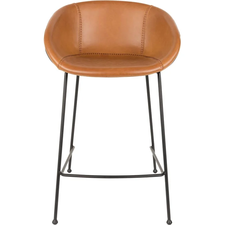 Zuiver Barhocker Feston im 2er-Set, Braun aus 100% Kunstleder mit schwarzem Stahlgestell, Sitzhöhe 65 cm, belastbar bis 100 kg – Bild 2