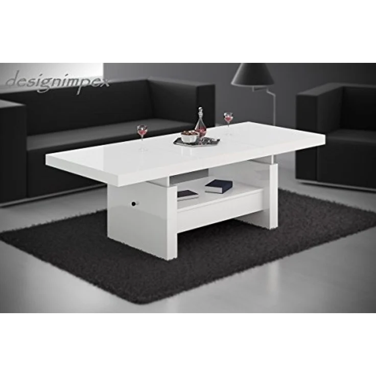 designimpex Couchtisch Aversa H-111 Weiß Hochglanz Schublade höhenverstellbar ausziehbar, Funktionstisch, Wohnzimmertisch, Tisch, Esstisch, Sofatisch, Schublade – Bild 5