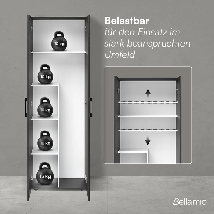 Bellamio 'Apol' Mehrzweckschrank, anthrazitschwarz, 176x33x60 cm, 2er-Set aus Besenschrank und Aktenschrank – Bild 4