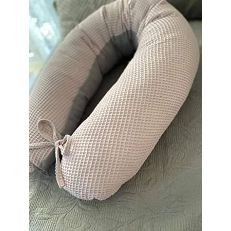 Loolay Stillkissen WAFFELPIQUE/ GLATT Schwangerschaftskissen Seitenschläferkissen Kissen, Baumwolle M/ L u. L/ XL Kissen + Waffelstoff BEZUG abnehmbar Reißverschluss, 170 und 190 cm Lagerungskissen Geschenk GRAU MINZE ROSA GELB, 100% Europäische PREMIU... – Bild 3