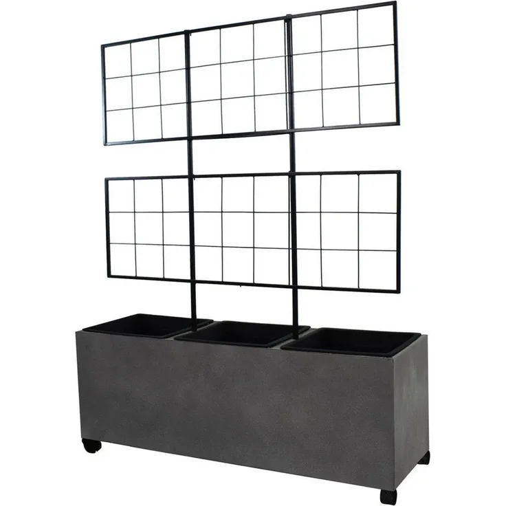 Dehner Blumentopf Milano, ca. 100 x 130 x 35 cm, Rollen/3 Pflanzeinsätzen, Pflanzkasten frostbeständig / UV-beständig / wetterfest, Leichtbeton