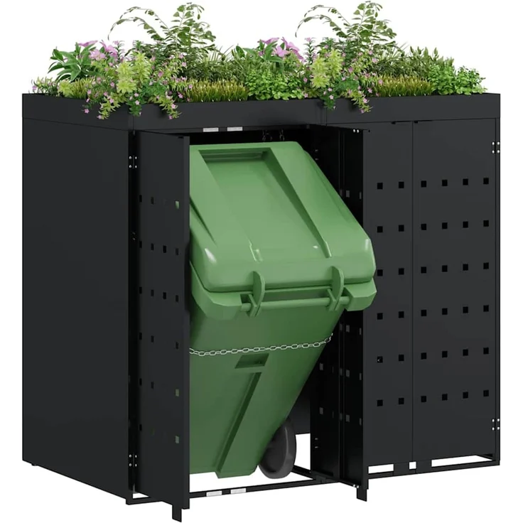 vidaXL Wagenmüllbehälter für 2 Behälter Schwarz 136 x 77,5 x 121,5 cm 3394738 – Bild 3