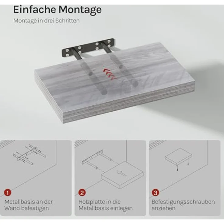 WOLTU Wandboard Wandregal CD DVD Regal Bücherregal Schweberegal Holz Board 25 x 22.9 x 3.8 cm grau Eiche für Büro, Wohnzimmer, Schlafzimmer, Küche RG9365grei – Bild 6