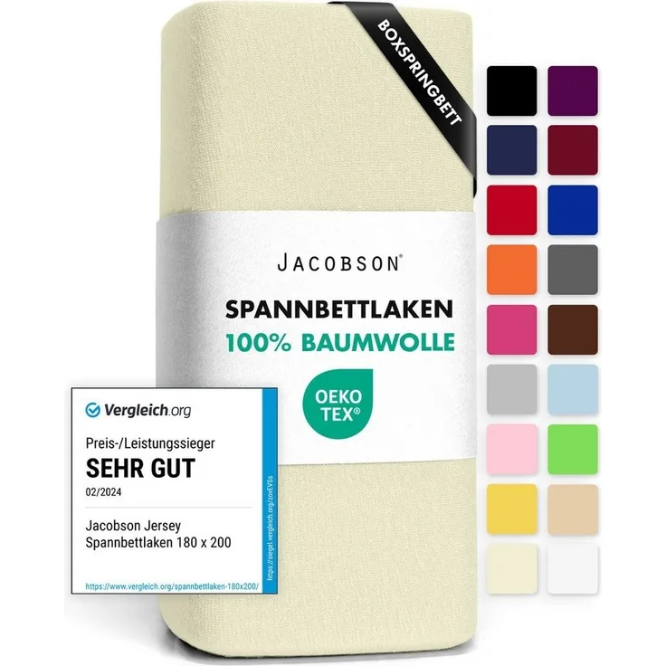 Jacobson Spannbettlaken BOXSPRING & ÜBERLÄNGE aus 100% Baumwolle, für hohe & lange Matratzen, Jersey Bettlaken 160 g/m², OEKO-TEX®