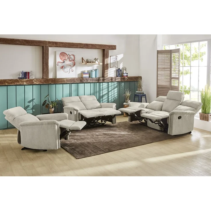 Relax-Fernsehsessel Federkern TV Liegefunktion verstellbar Bezug in Cord Beige – Bild 8