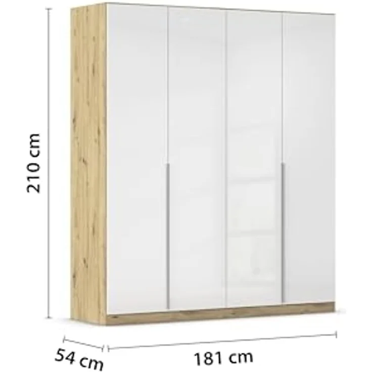 Rauch Möbel Alabama, Kleiderschrank für Schlafzimmer, Kinderzimmer, Wohnzimmer, Garderobe, Flur, 4-türig, mit Zubehör Basic, Farbe Weiß Hochglanz/Eiche Artisan, Holz, Breite 181 cm – Bild 3