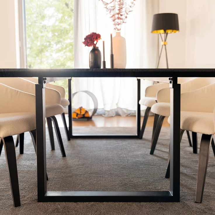 HOME DELUXE Essgruppe Eckig AVENCIA inkl. U-Fuß - 240 x 120 cm Dark Oak 6 Stühle Hellbraun – Bild 2