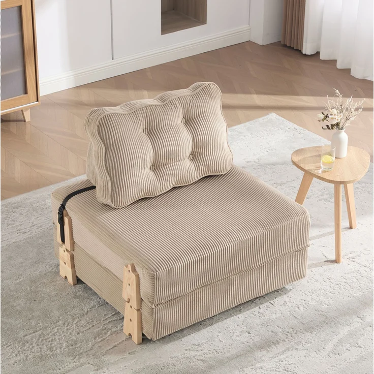 Schlafsessel aus Cord, klappbar mit Holzgestell, 90x86x84 cm, Khaki – Bild 1