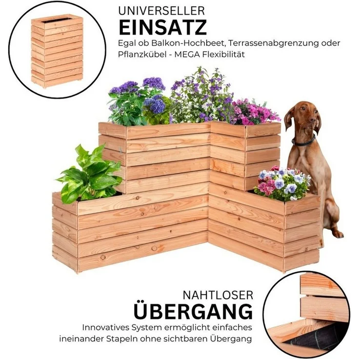 Mega-Holz Pflanzkübel Modulo aus Lärchenholz - Naturbelassener Blumenkasten für den Garten (DIY-Set), 90 x 30 x 39 cm, 105 L Fassungsvermögen – Bild 4