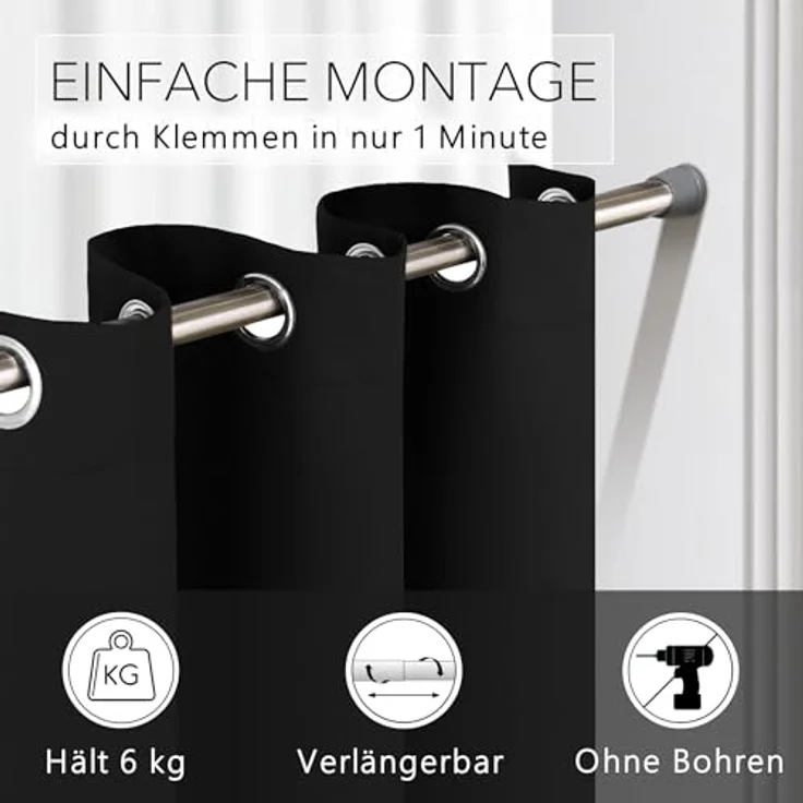 tinycurtains Klemmstange Teleskopstange 70-120 cm oder 111-200 cm Vorhangstange ohne Bohren, Ø 0.22 mm, 1-läufig, ausziehbar, klemmbar, Duschvorhangstange, Badstange, Gardinenstange, Metall, Klemmstange, stufenlos verstellbar, rostfrei, Stange für Türv... – Bild 4